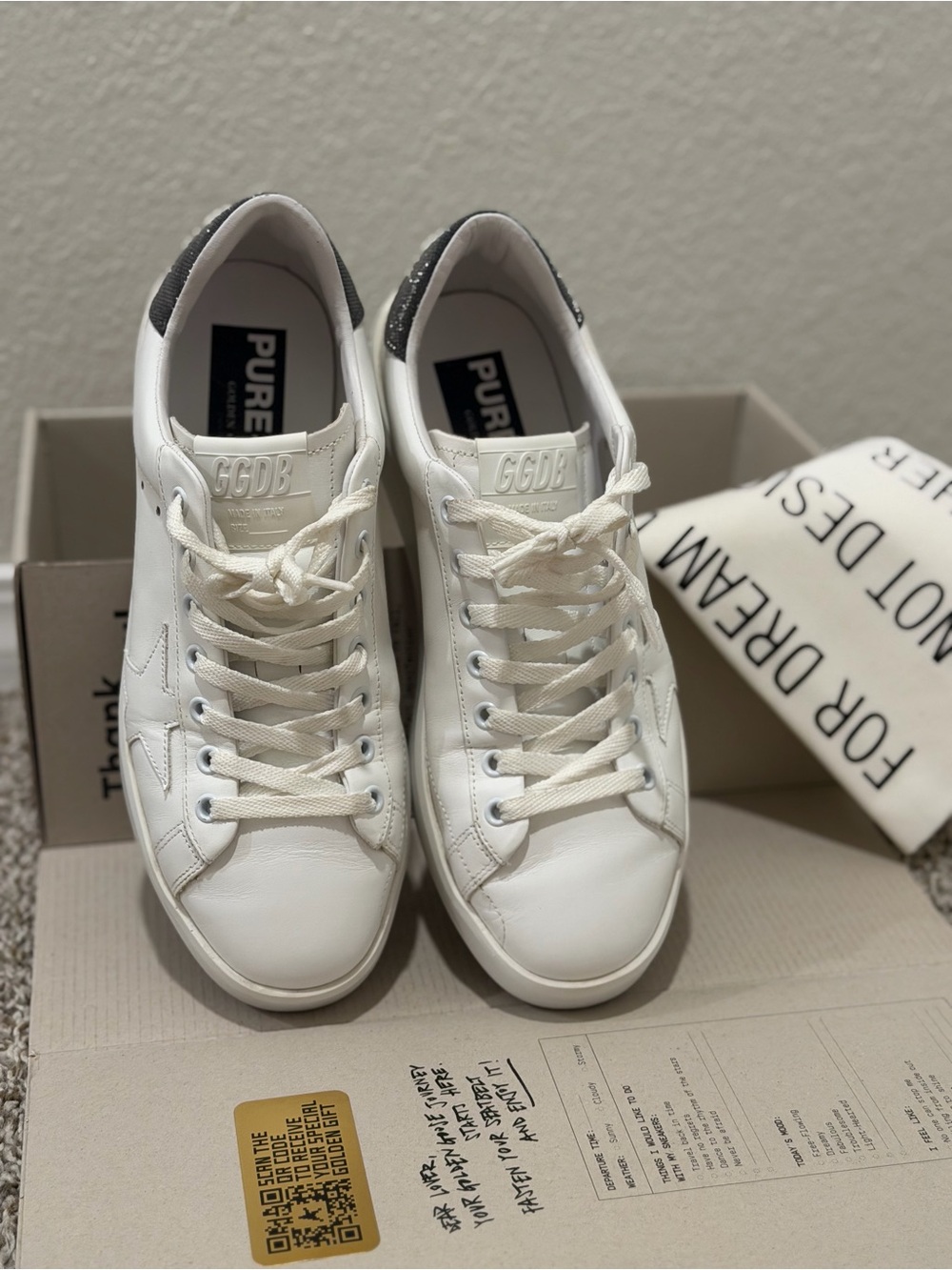 Golden Goose White Sneakers with Black Glitter Heel - Picture 4 of 8